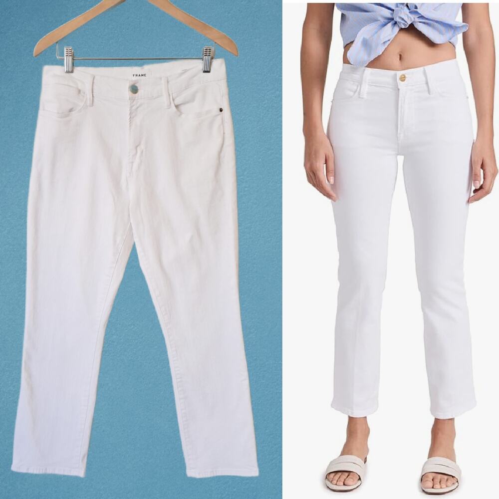 FRAME Denim Le High Straight Jeans Size 32 Blanc White High Waist Ankle